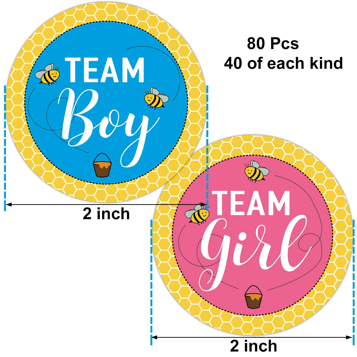 80 Pcs Baby Bee Gender Reveal Sticker Team Boy And Team Girl Baby Shower Sticker Labels, 2 Inch Gender Reveal Stickers For Voting Games And Party Supplies, Blue, Pink