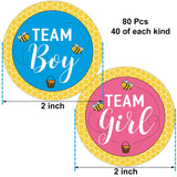 80 Pcs Baby Bee Gender Reveal Sticker Team Boy And Team Girl Baby Shower Sticker Labels, 2 Inch Gender Reveal Stickers For Voting Games And Party Supplies, Blue, Pink