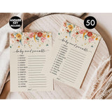 Wildflower Baby Shower Game, 50 Word Scramble, Fun Baby Shower Game Activity, Girl, Boho Theme Decorations, A Little Wild Flower Floral Baby In Bloom