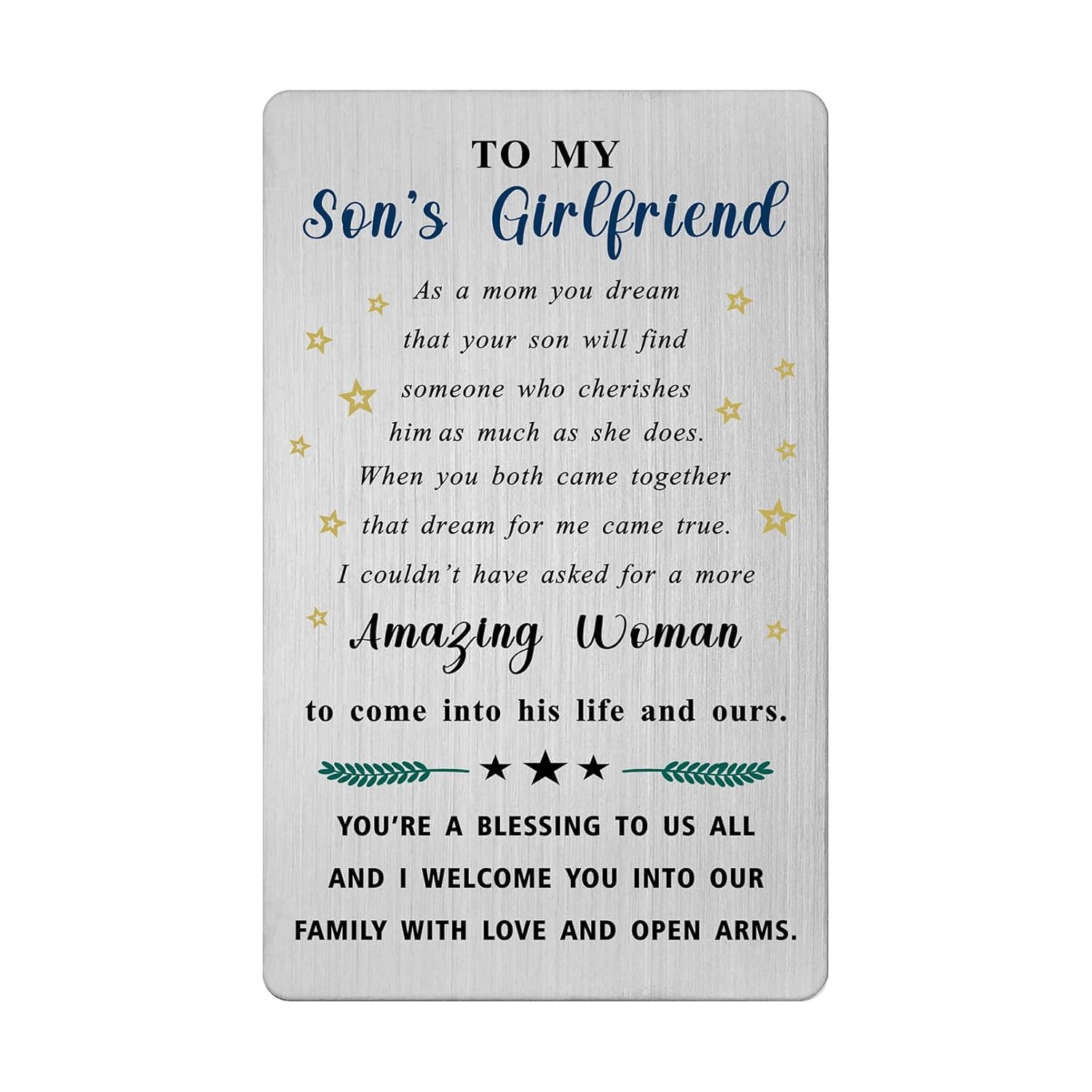 Sons Girlfriend Valentines Day Gifts From His Mom, Gifts For My Sons Girlfriend Birthday Graduation Easter Card