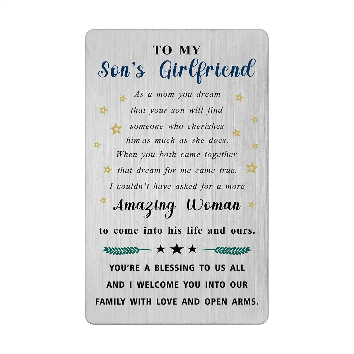 Sons Girlfriend Valentines Day Gifts From His Mom, Gifts For My Sons Girlfriend Birthday Graduation Easter Card