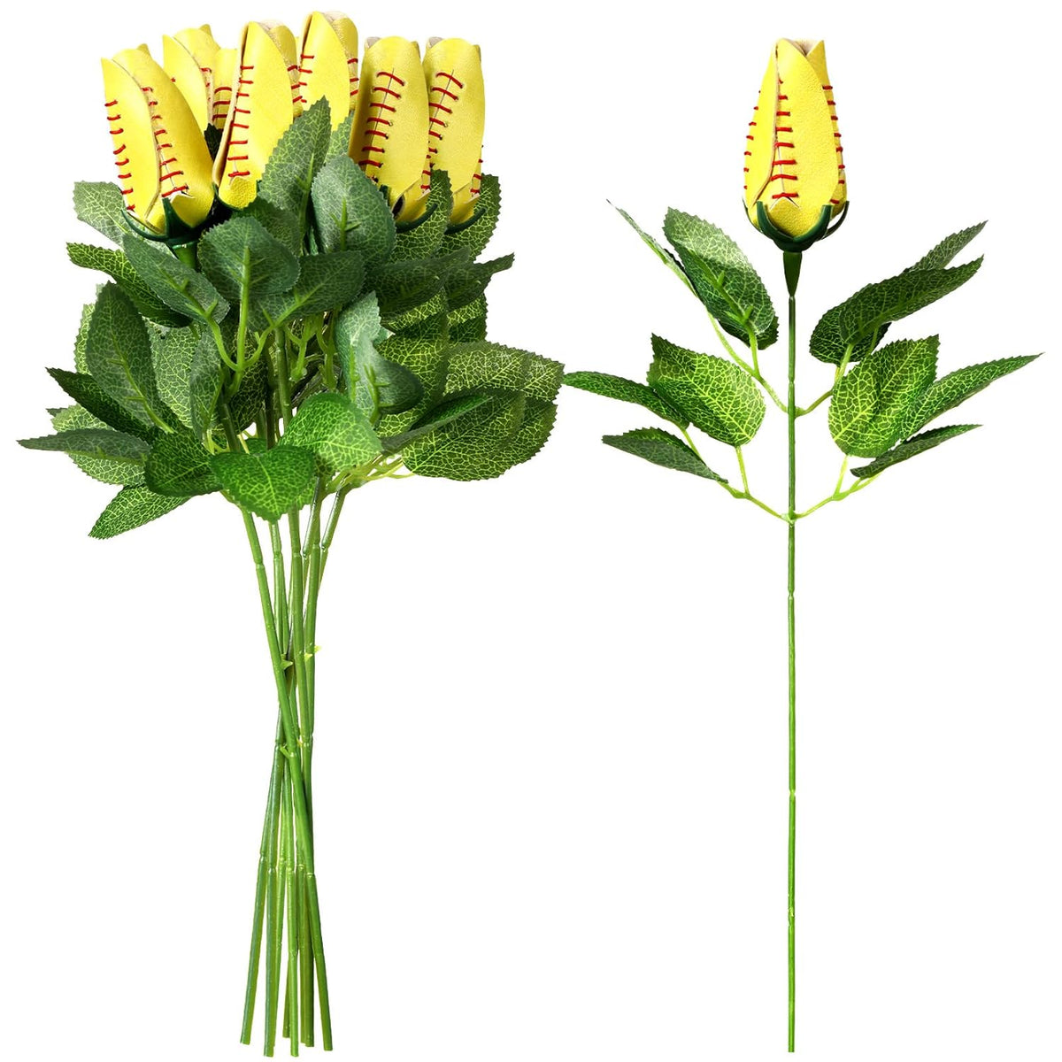 8 Pieces Softball Rose Sport Roses Softball Senior Gifts Bouquet Decorations Yellow Artificial Flowers