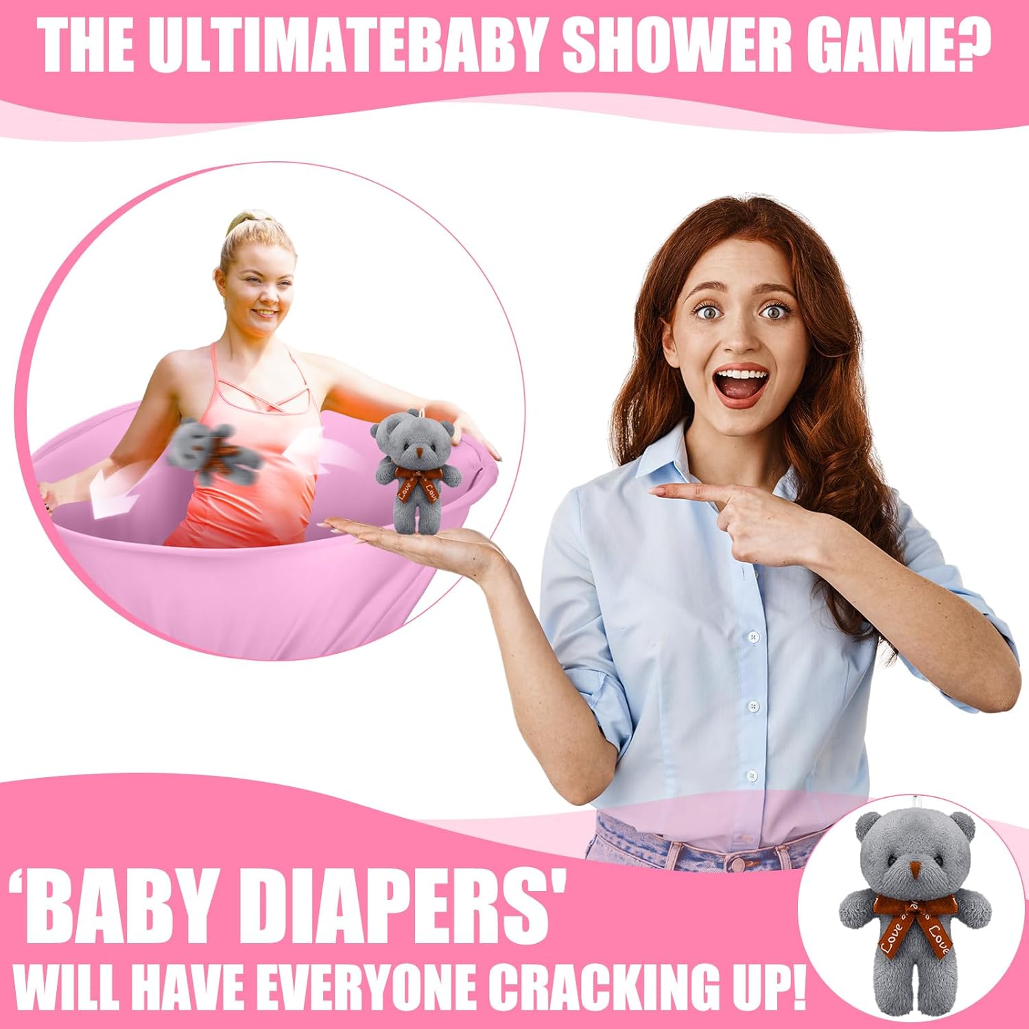 22 Pcs Funny Baby Shower Diapers Games Activities Fun Bridal Shower Games How Many Plushies Can You Catch In Your Big Diaper Gender Reveal For Boys Girls Adults (Various,Pink)