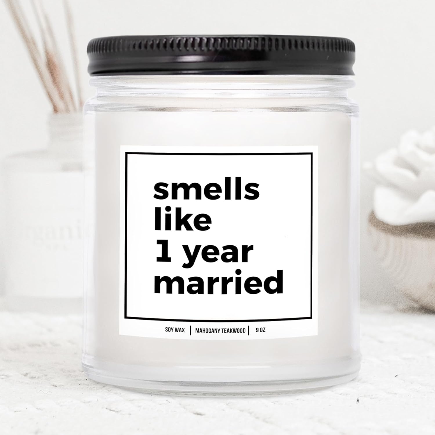 You Nique Designs 1St Wedding Anniversary Candle - One Year Candle Gifts - 1 Year Anniversary Candles For Wife, Husband, Couples, Him, Her - First Wedding Anniversary (Mahogany Teakwood)