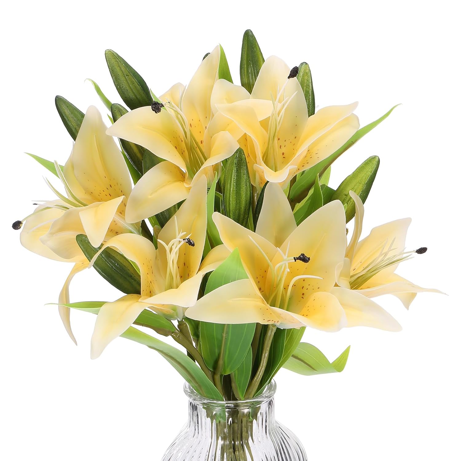 Lily Fake Flowers, 6Pcs Artificial Flowers Lily Silk Faux In Vase Real Touch For Home Decor Centerpiece Table Decorations Dining Room, Yellow