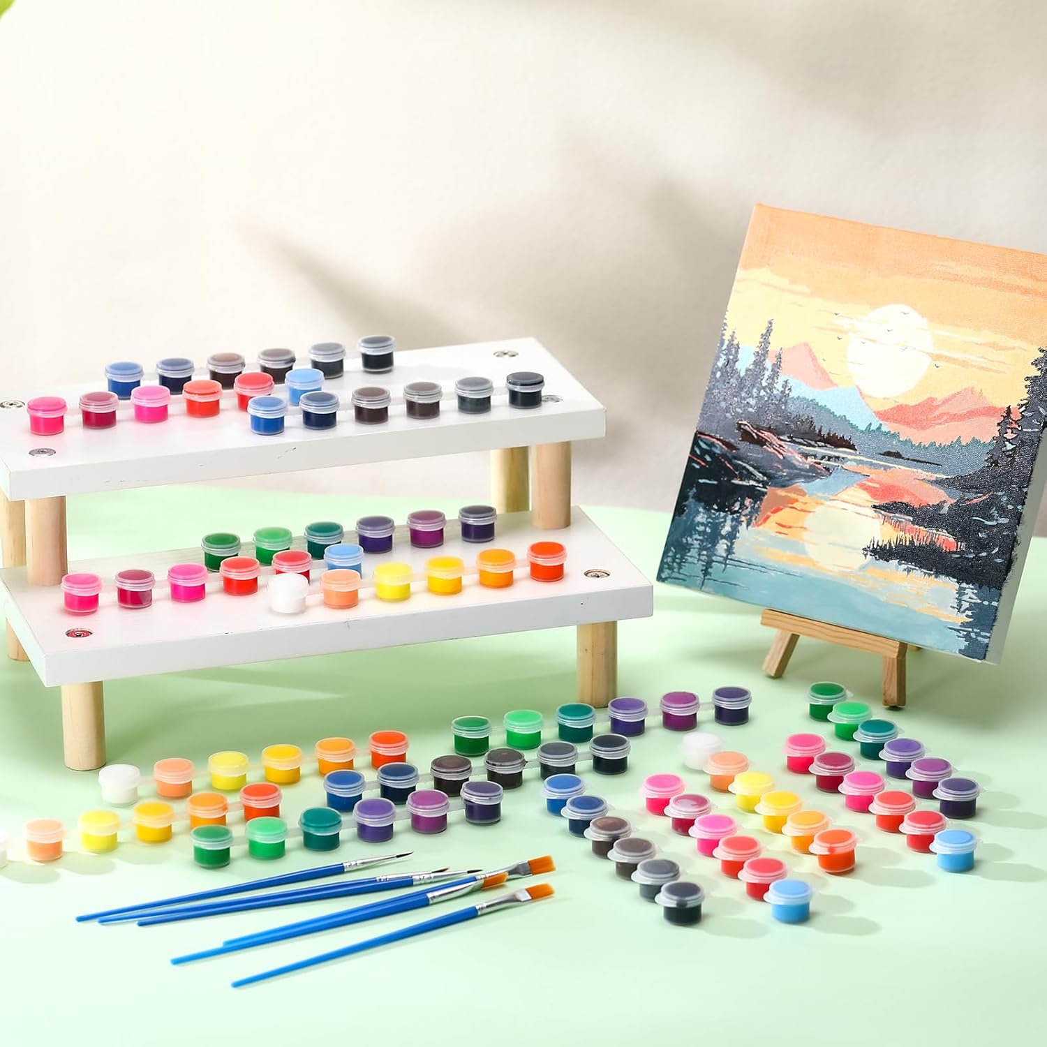 24 Set 24 Colors Mini Acrylic Paint Kit For Craft 624 Pcs Washable Acrylic Paint Set Paints Strips For Party Painting Supplies 48 Brushes