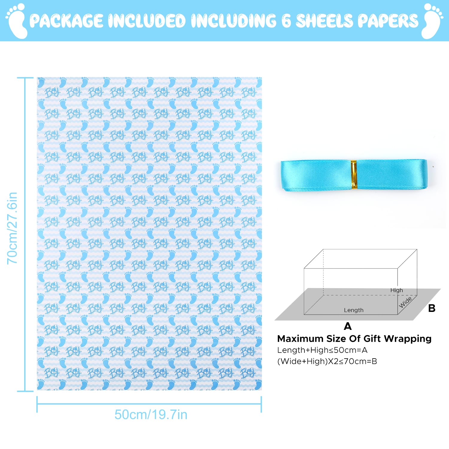Baby Shower Wrapping Paper Boy, It'S A Boy Baby Boy Feet Blue White Stripes Wrapping Paper 20 X 28 Inches For Boys Birthday Present Gender Reveal Theme Baby Shower Party Kindergarten Newborn