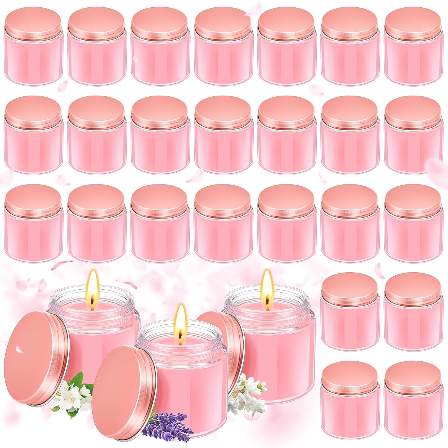 24 Pcs Mini Mason Jar Candles Bulk 4 Oz Scented Wax Candles Gift Small Soy Scented With Lid Valentines Day Party Decoration For Birthday Baby Shower Wedding, Freesia, Jasmine, Lavender(Pink)