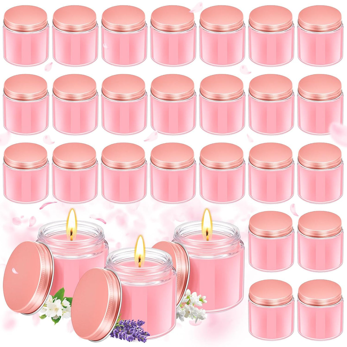 24 Pcs Mini Mason Jar Candles Bulk 4 Oz Scented Wax Candles Gift Small Soy Scented With Lid Valentines Day Party Decoration For Birthday Baby Shower Wedding, Freesia, Jasmine, Lavender(Pink)