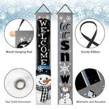 Welcome Winter Snowman Gray Porch Banner Sign, Let It Snow Snowflake Buffalo Plaid Check Door Decorative Hanging Banner Flag, Christmas Holiday Seasonal Decoration Home Outdoor Decor