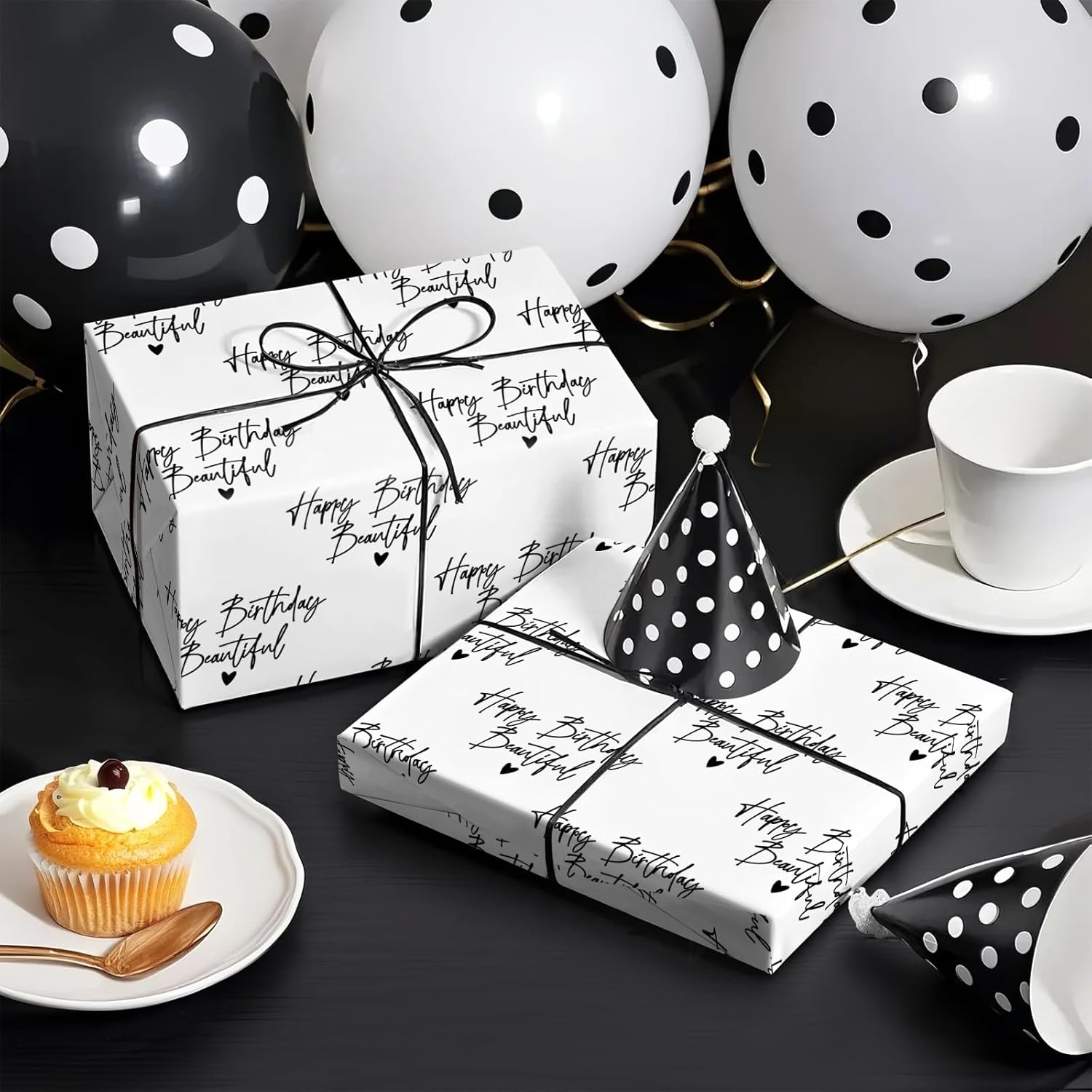 Birthday Wrapping Paper For Women - Mini Roll - 17 Inch X 16.5 Feet - Happy Birthday Beautiful Wrapping Paper For Special Friend, Girlfriend, Wife
