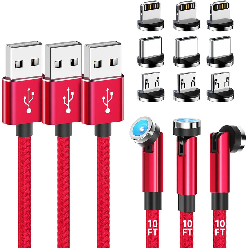 Magnetic Charging Cable [3-Pack,10Ft/10Ft/10Ft] 540° Rotating Magnetic Phone C