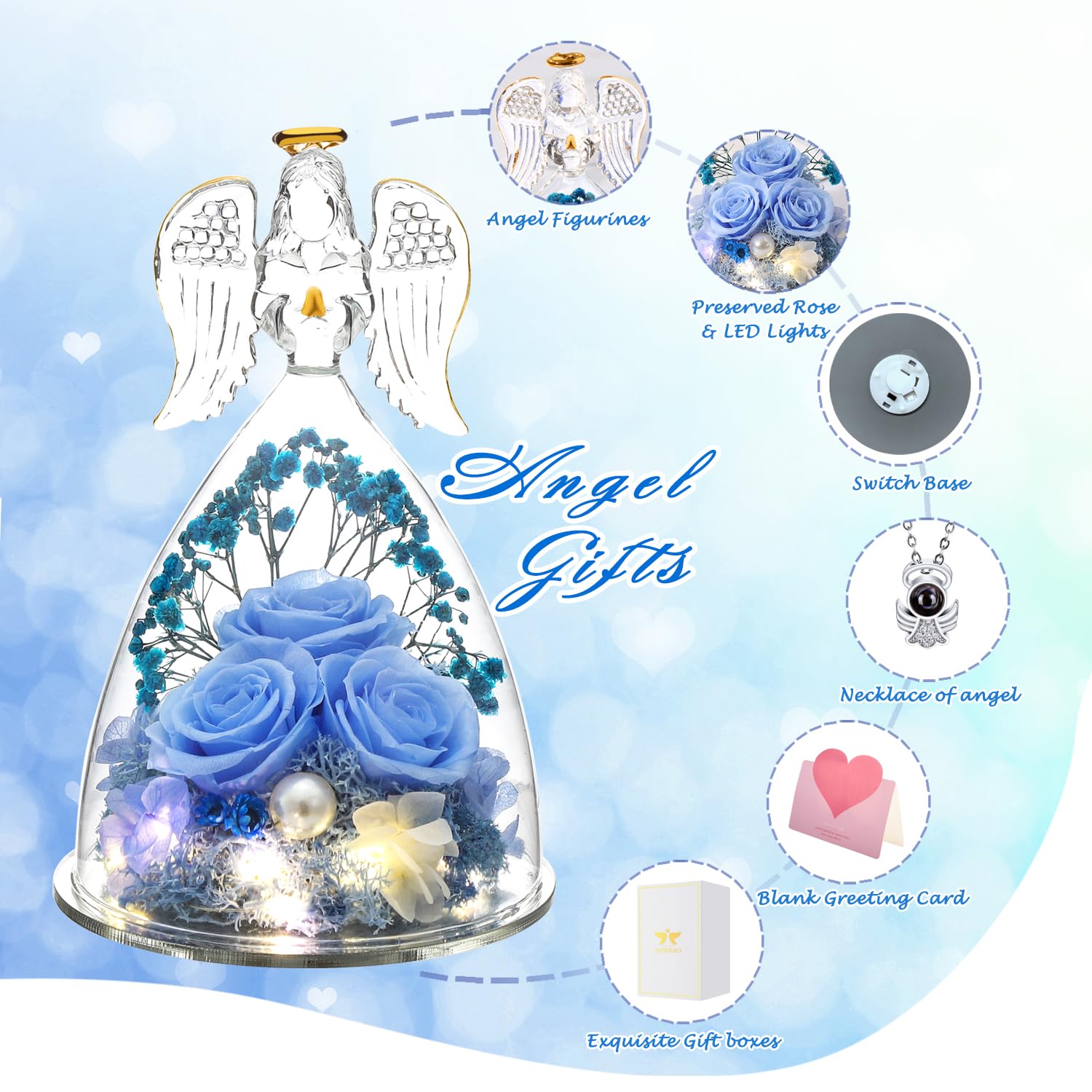 Christmas Preserved Angel Gifts For Women Birthday Preserved Rose Forever Flower In Glass Angel Figurines Fresh Flowers For Delivery Prime For Mom Real Roses For Grandma Sister Wife Her From Daughter