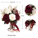 Bride Bouquets For Wedding Burgundy Artificial Flowers Roses Tossing Bouquet For Bridesmaid For Wedding Ceremony Anniversary