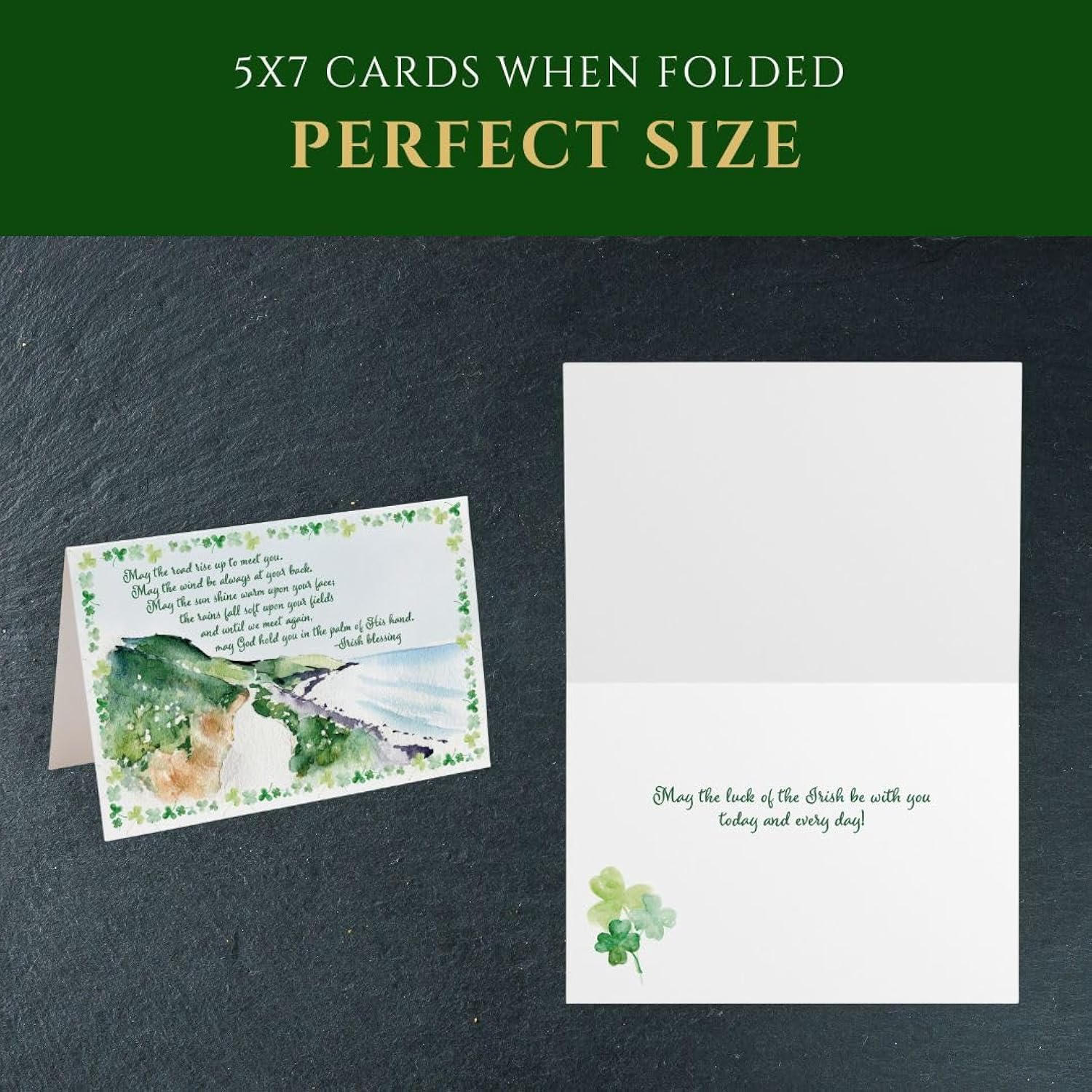St. Patrick'S Day Greeting Cards, Irish Blessing Cards, 5"X7" Folded Card W/Envelope, Single Card, Made In Usa By A Small Family Business (Watercolor Seaside)