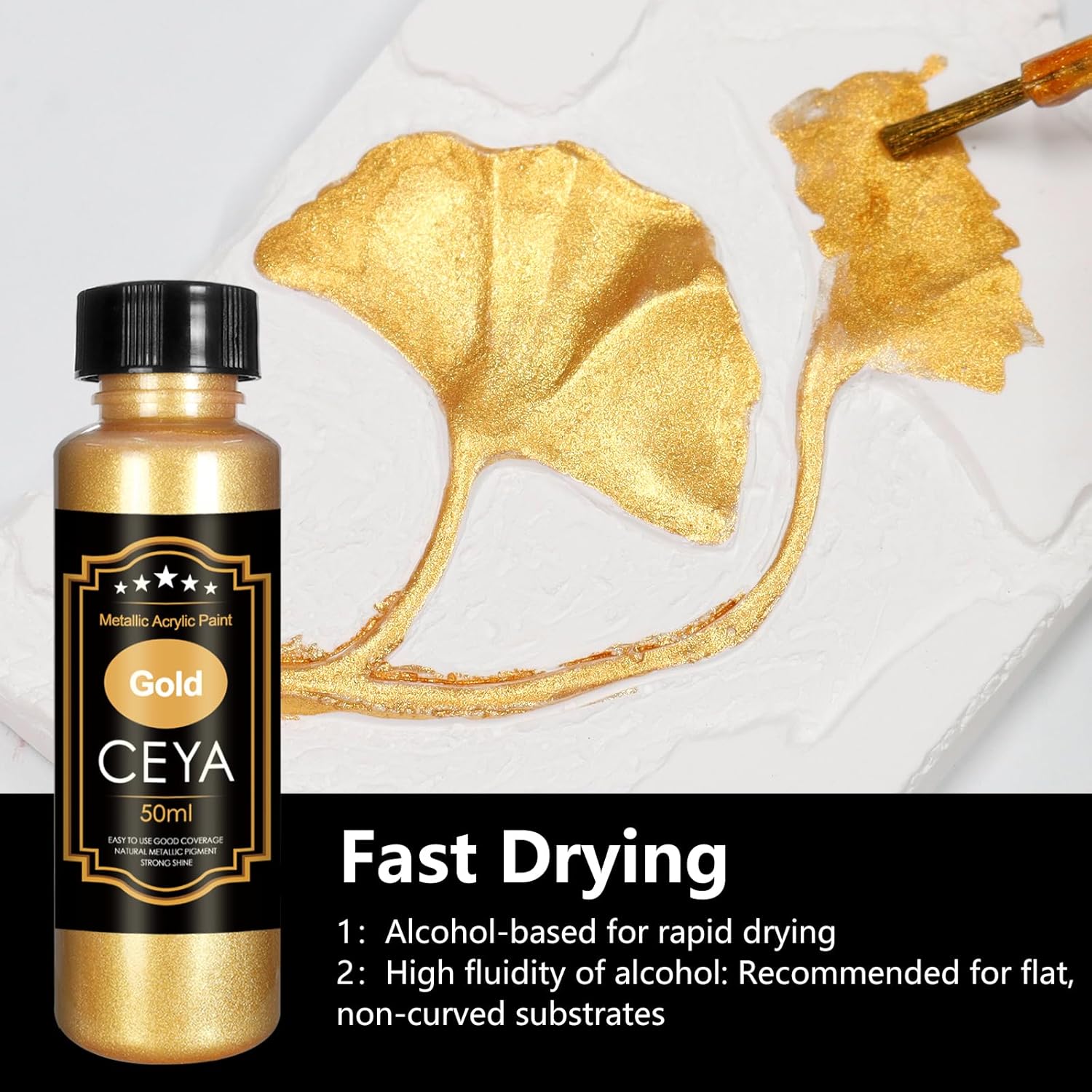 Liquid Gold Leaf Paint,Alcohol-Based 50Ml/1.69Oz Acrylic Metallic Gloss Non Toxic Fast Drying Gold Paint For Woods, Metal, Plastic, Canvas, Appliance, Furniture Scratch Antique Repair Art Handcrafts