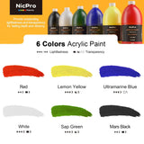 6 Colors Large Bulk Acrylic Paint Set (69 Oz, 2040Ml) Rich Art Painting Supplies Non Toxic For Multi Surface, Canvas, Wood, Leather, Fabric Stone Craft, For Kid & Adult With Pump, Color Wheel