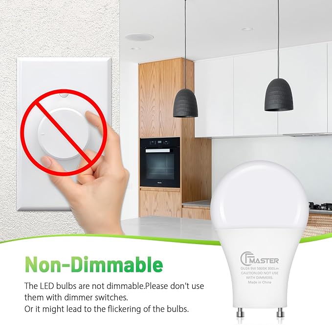 GU24 LED Light Bulbs 9W 100W Equivalent 5000K Daylight A19 Non-Dimmable 800 Lumens 4 Pack
