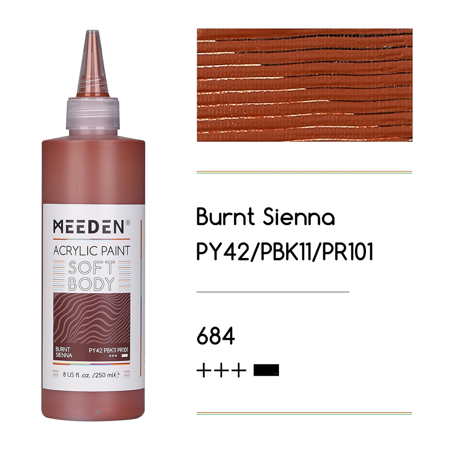 Soft Body Acrylic Paint: Burnt Sienna Matte Finish - 250Ml/8.45Oz Bulk Acrylic Colors In Ergonomic Bottle - Fluid Flow Art Paints For Artists Canvas Painting