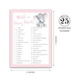 Girl Baby Shower Game — Cartoon Parent Match Baby Shower Game — Pack Of 25 — Pink Elephant Match Famous Cartoon Parents Fun Shower Activity, Star Kids Match Game Little Peanut Couples Shower G500-Dpm