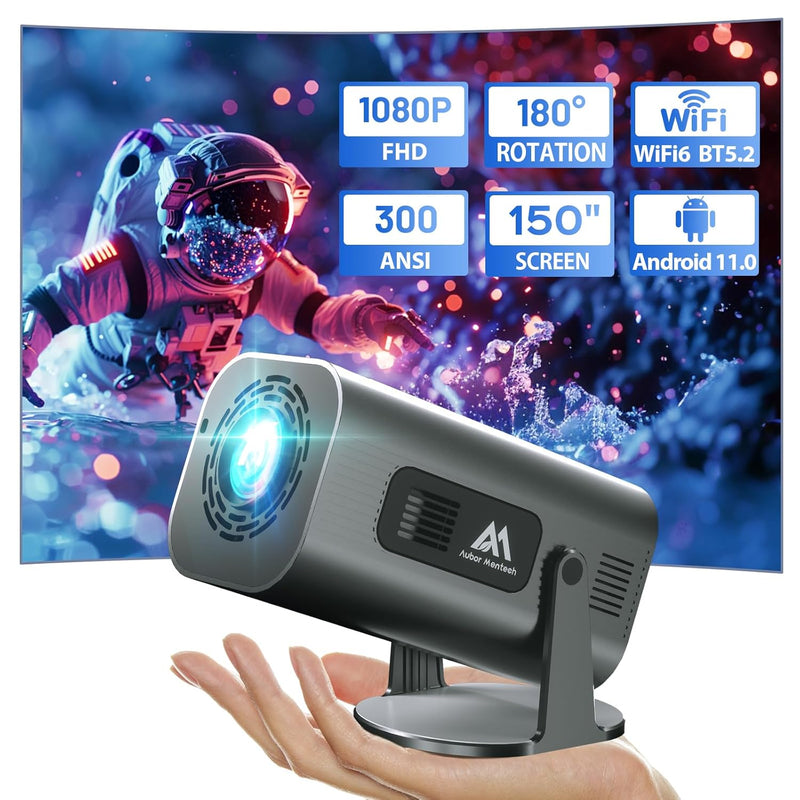 Mini Projector, 1080P, WiFi Bluetooth, 180° Stand, Android TV 11.0, 150"