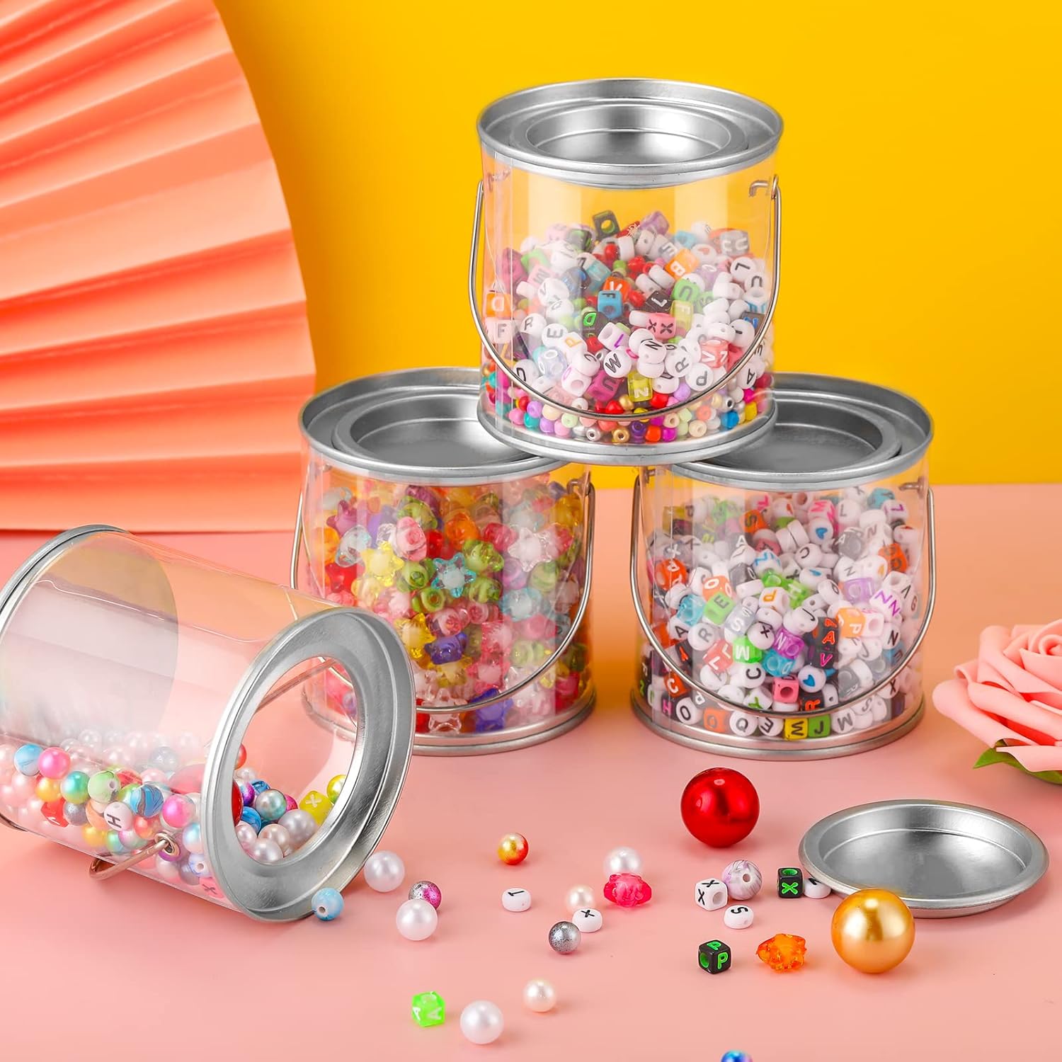 Paint Cans Clear Plastic Paint Cans 3 X 3 Inches Mini Empty Bucket With Lids Small Transparent Containers For Art Crafts Candy Diy Projects Christmas Party Favor Decor(24 Pack)