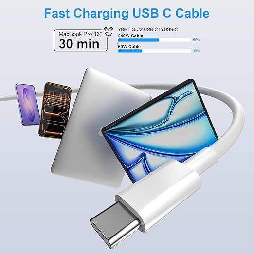 2 Pack 10FT 240W USB C to USB C Cable Fast Charging Cord for iPhone 17 16 15 MacBook iPad