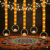 Marigold Garland For Decoration 5 Pcs Artificial Marigold Flowers, Indian Décor For Pooja, Diwali, Rangoli, Wedding, Christmas Decorations For Home (Ring, 50")