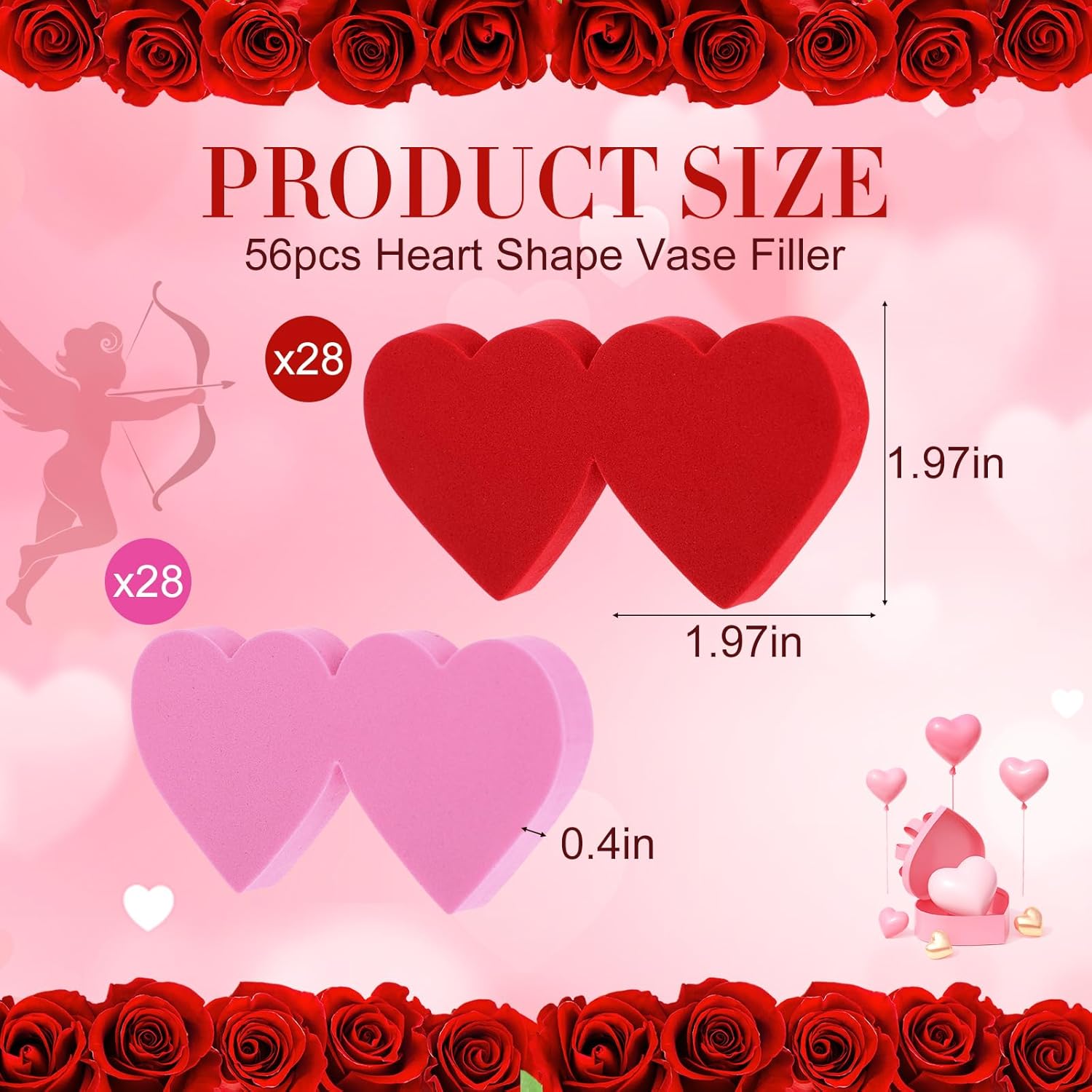 56 Pcs Valentine'S Day Heart Vase Filler Heart Valentine Home Decor Pink And Red Vase Filler Indoor Decor For Tiered Tray And Table Centerpiece Decorations