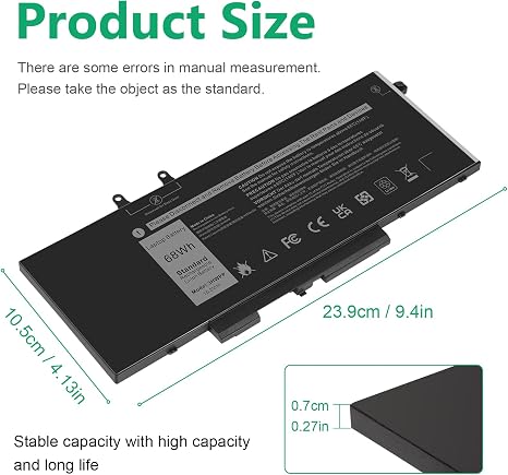 Dell Latitude Precision Inspiron 3HWPP 68Wh Replacement Battery for 5401 5410 5411 5501 5510 5511 3541 3551 7706 7500 7506