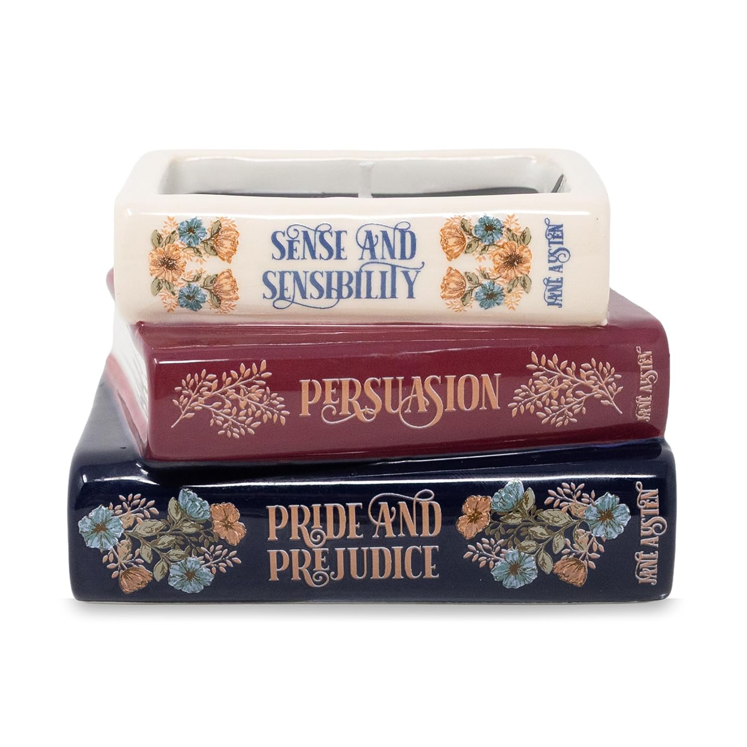 Steel Mill & Co Novelty Shaped Book Theme Scented Candle, Library Stack 6.5 Oz Wax Candle With Notes Of Earl Gray Tea And Honey, Unique Gift For Readers (Jane Austen)