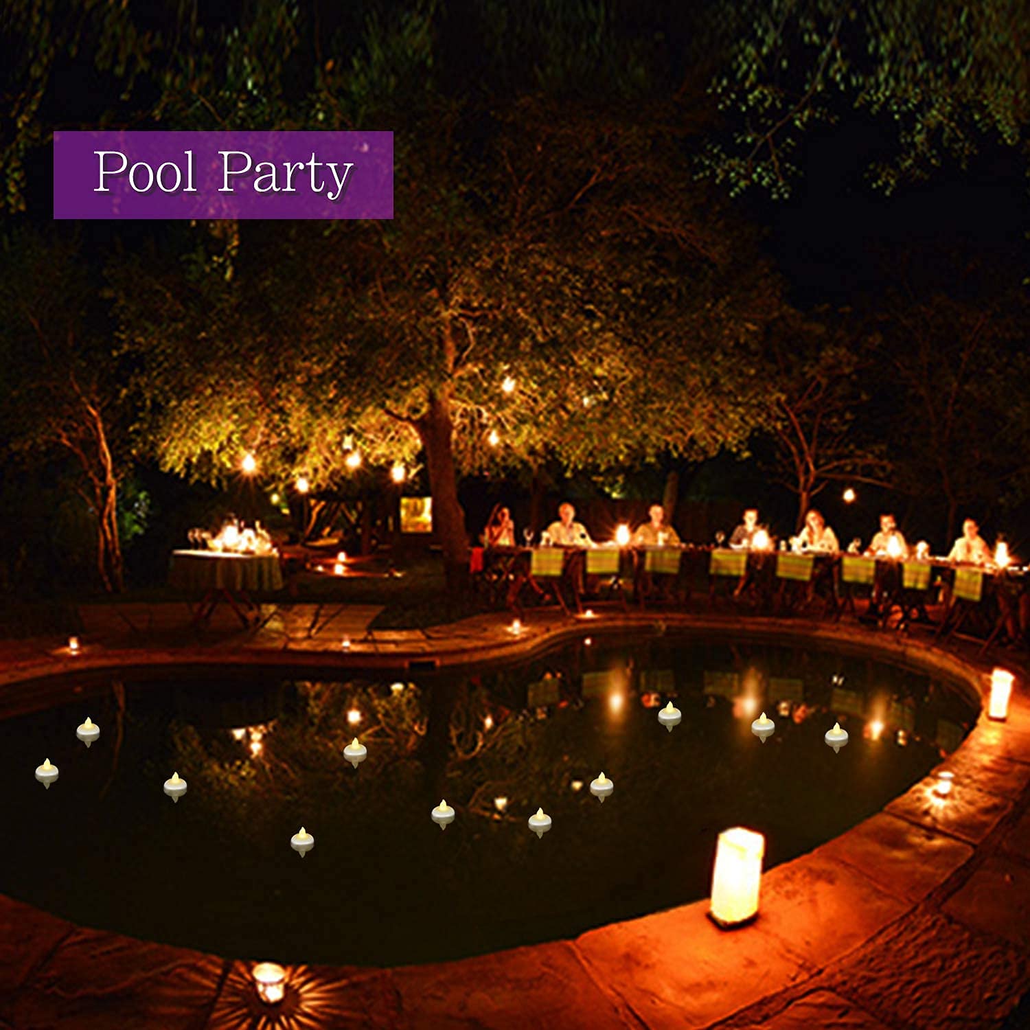Singtok 24 Pcs Flameless Floating Tealights Waterproof Candles, Warm White Battery Operated Outdoor Flickering Led Tea Lights Votive Candles Bulk, Wedding Centerpiece Vase, Pond, Halloween Decorations