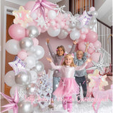 Pink And Silver Winter Balloon Garland Arch Kit 130Pcs With Snowflake Star Mylar Balloons For Girl 1St Birthday Party Pink Christmas Winter Wonderland Baby Shower Decorations