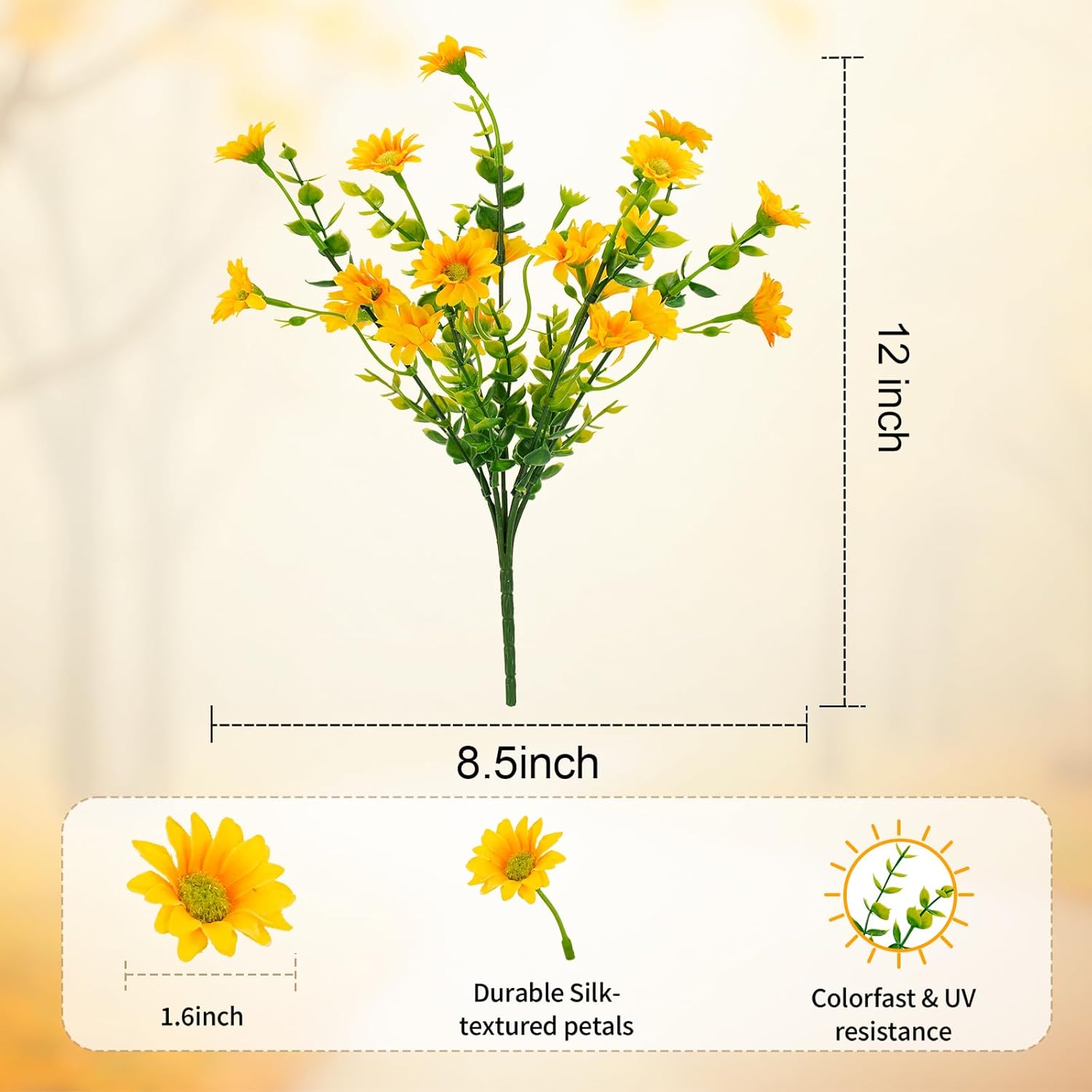 Artificial Mums Fall Fake Flowers For Outdoors, 10 Bundles Faux Mums Autumn Decorations,Uv Resistant Silk Flowers Plastic Plants For Outside Front Porch Garden Patio Home Planters Decor (Yellow)