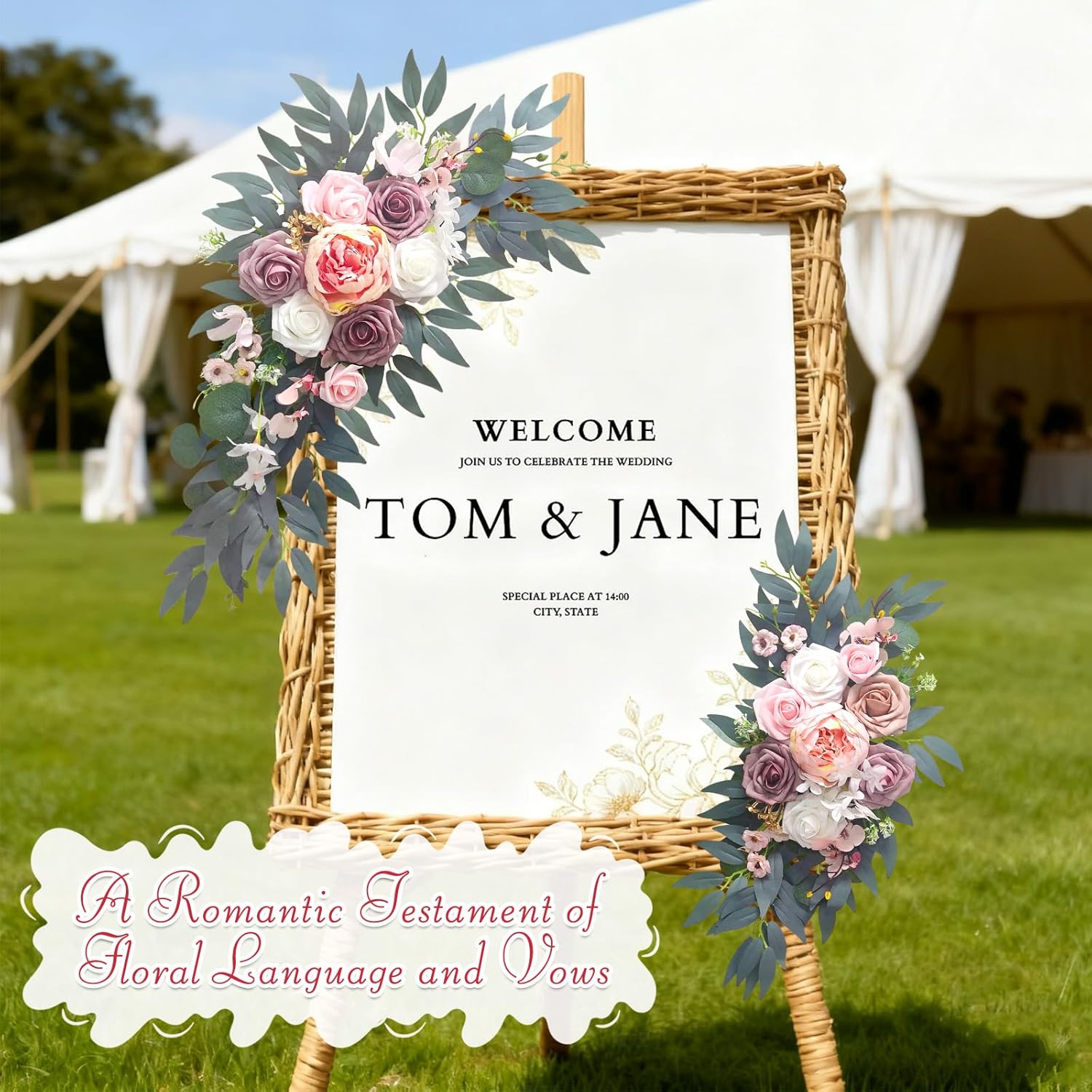Wedding Arch Flowers (2-Pack), Artificial Dusty Rose Floral Arch Decorations For Weddings Ideal For Wedding Welcome Signage Decorations , Banquet Backdrop Arrangements, And Bridal Parties (Pink)
