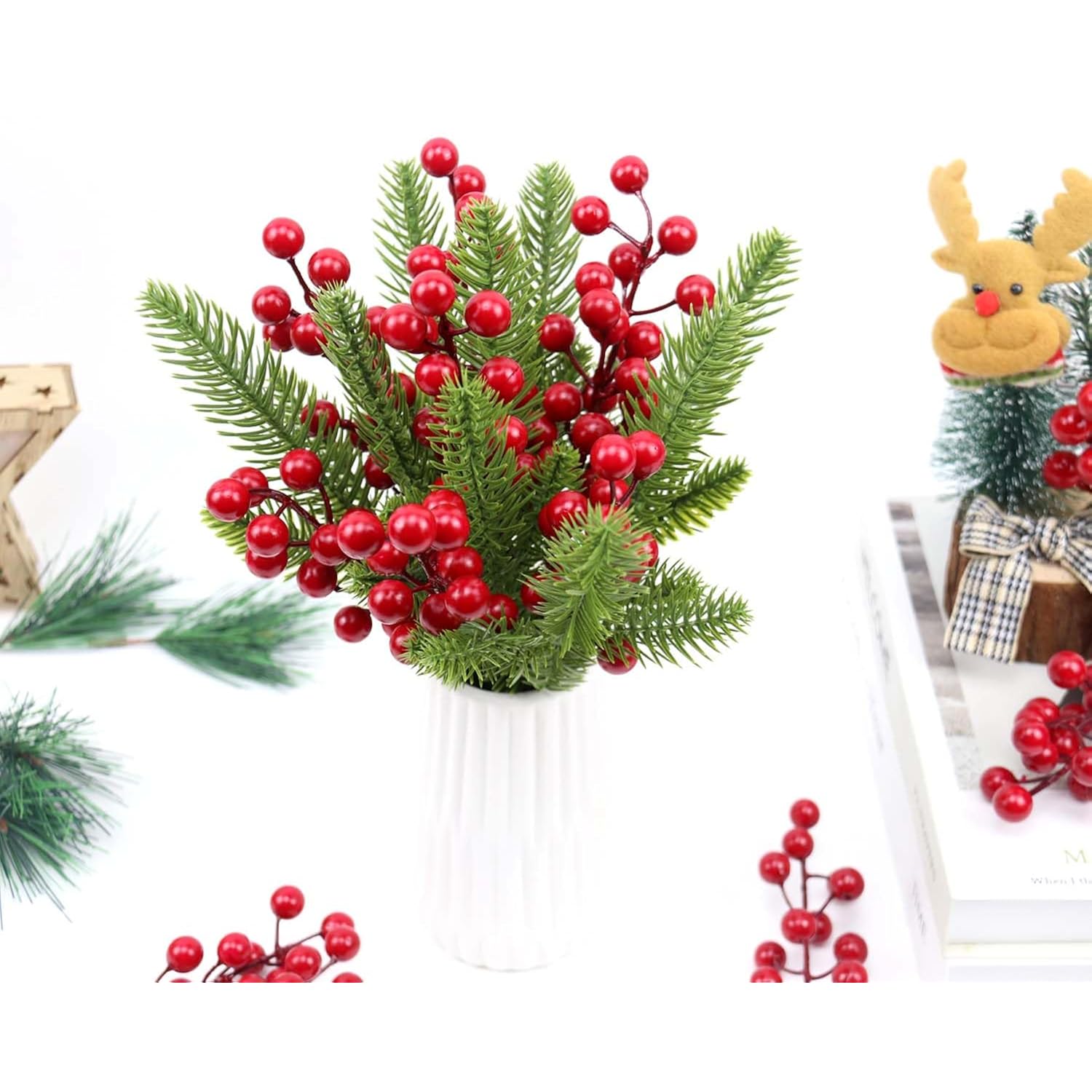 30 Pack Red Berry Stems, Artificial Holly Berries For Christmas Tree Picks Decorations Flower Wreath Diy Crafts Holiday And Home Decor