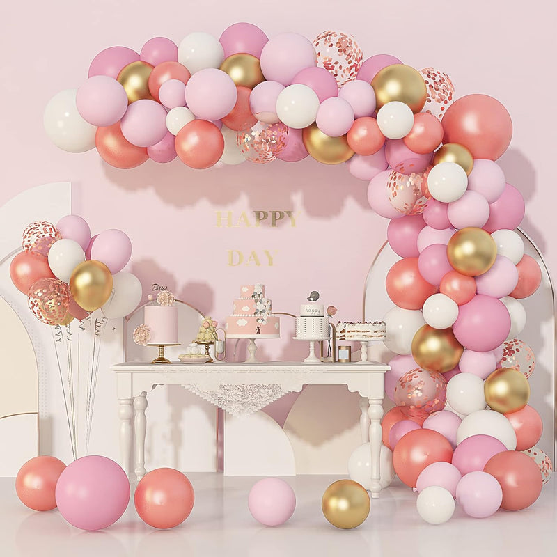 140Pcs Rose Gold Pink Balloons Garland Arch Kit, Light Pink Rose Gold