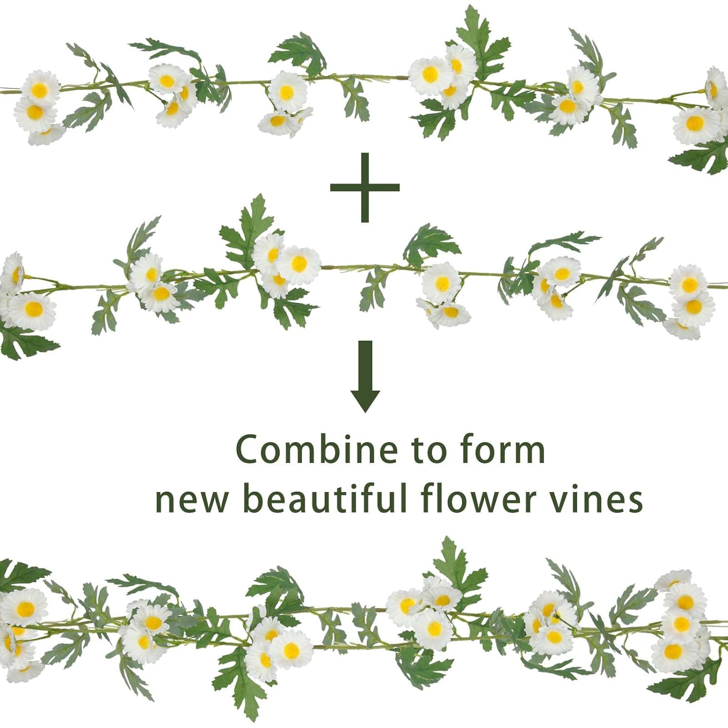 2 Pcs Wildflower Garland Spring Flowers Garland 12 Ft White Artificial Daisy Flowers And Leaves Faux Floral Vine For Mantle Baby Shower Wedding Arch Porch Staircase Summer Decor