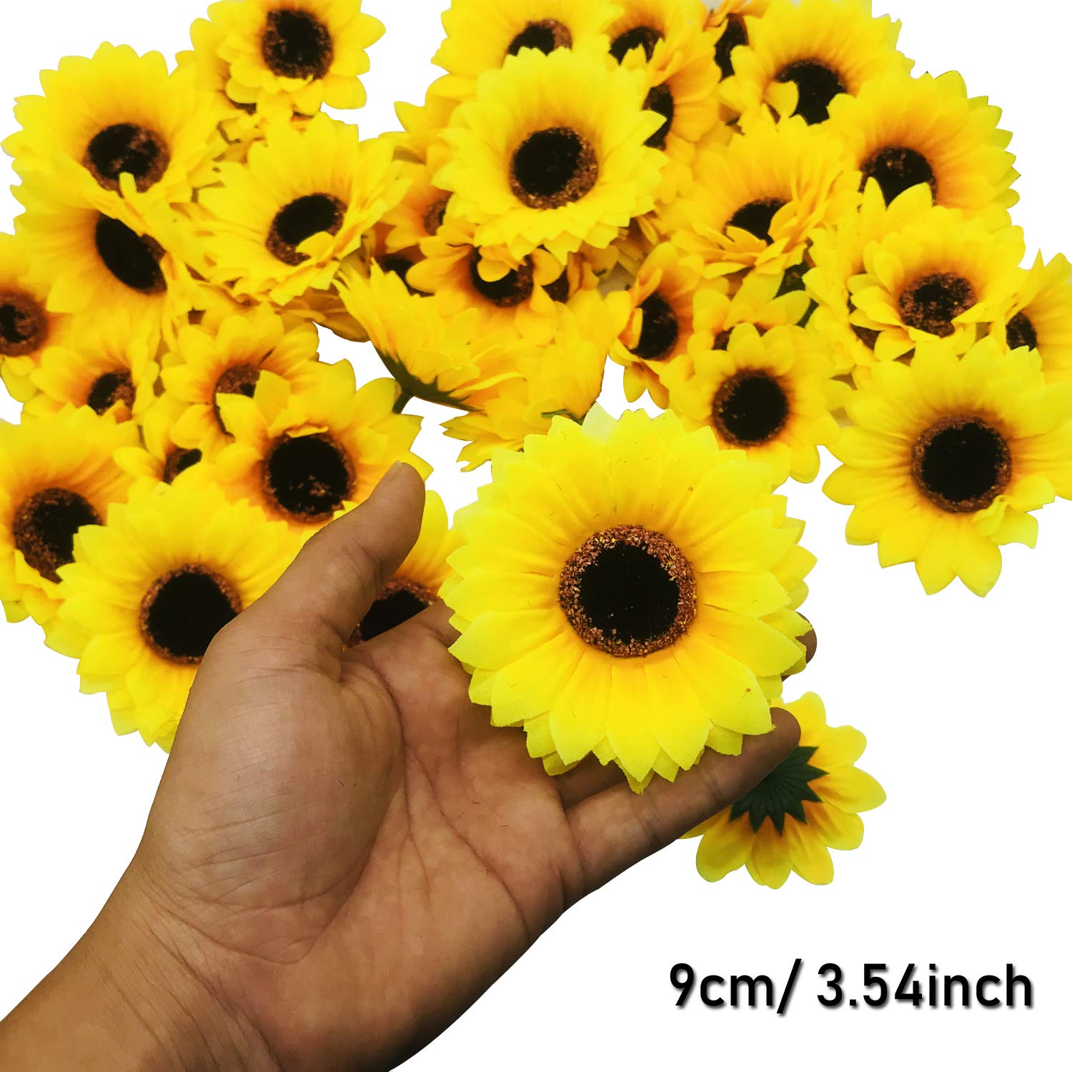 120 Pcs Artificial Sunflower Heads Faux Sunflower Heads In Yellow, 2.8'' And 3.5'' Sunflowers Silk Plastic Plants For Home Garden Wedding Party Decoration Wreath Diy Craft