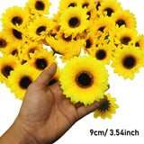 120 Pcs Artificial Sunflower Heads Faux Sunflower Heads In Yellow, 2.8'' And 3.5'' Sunflowers Silk Plastic Plants For Home Garden Wedding Party Decoration Wreath Diy Craft