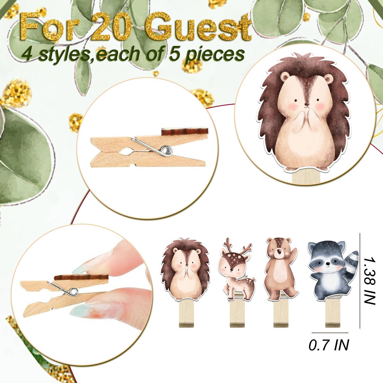 61Pcs Baby Shower Game Set, Gender Reveal Supplies For 20 Guests, Included 20 Pencils 1 Don'T Say Baby Sign 20 Clothespin, Woodland Animals Baby Shower Party Decorations