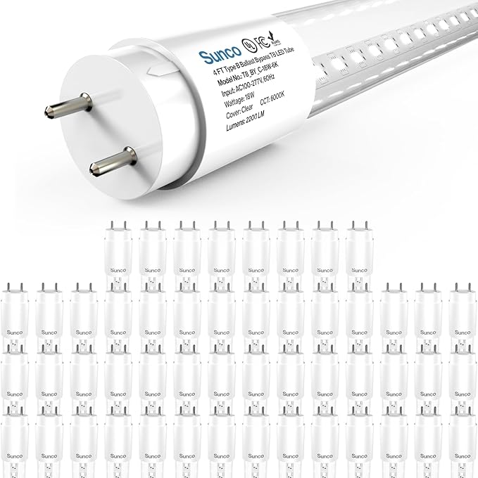 50 Pack 4FT T8 LED Bulbs 18W 2200LM 6000K Type B Ballast Bypass Clear Lens Tubes