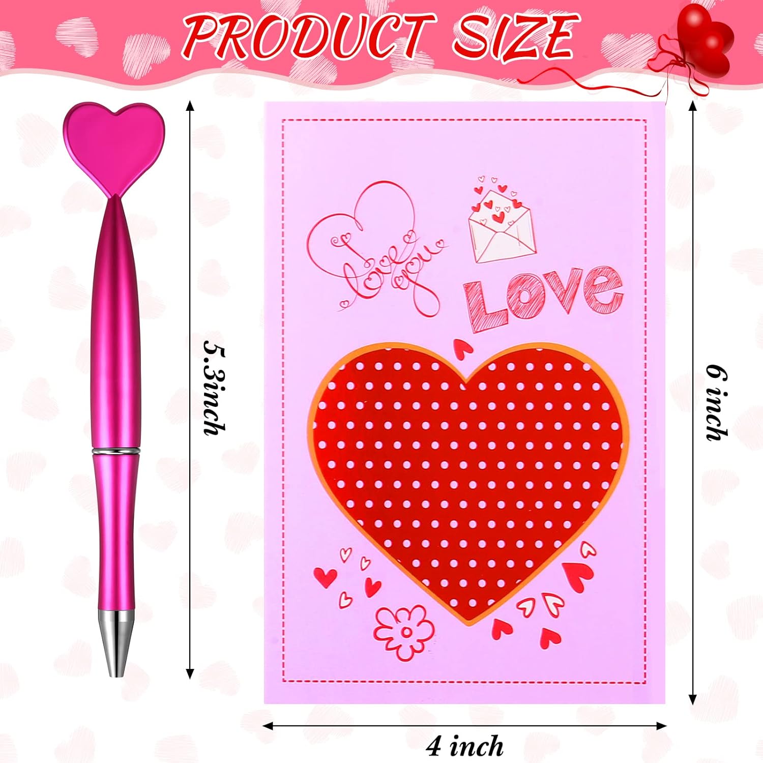 24 Set Valentines Day Gift Bulk Valentine Day Cards With Pens Heart Shaped Ballpoint Pen Heart Greeting Card Prize Party Favor For Teacher Coworkers Office Exchange Gift