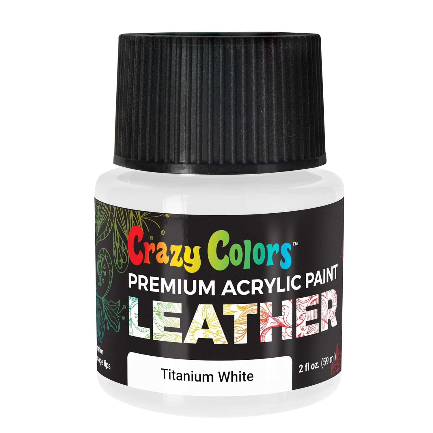 Titanium White Premium Acrylic Leather And Shoe Paint, 2 Oz Bottle - Flexible, Crack, Scratch, Peel Resistant - Artist Create Custom Sneakers, Jackets, Bags, Purses, Furniture Artwork