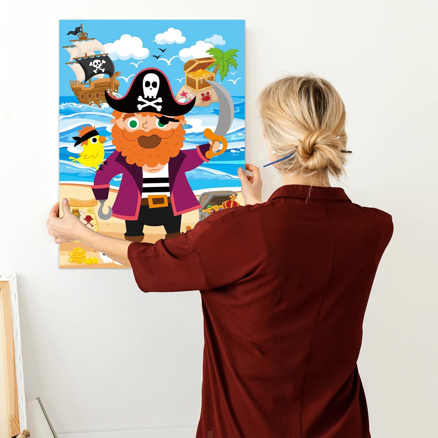 Pirate Party Game Stickers Pin The Teeth On The Poster With 36 Pieces Gold Teeth Stickers And 2 Pieces Blindfold For Pirate Birthday Party Favors Supplies