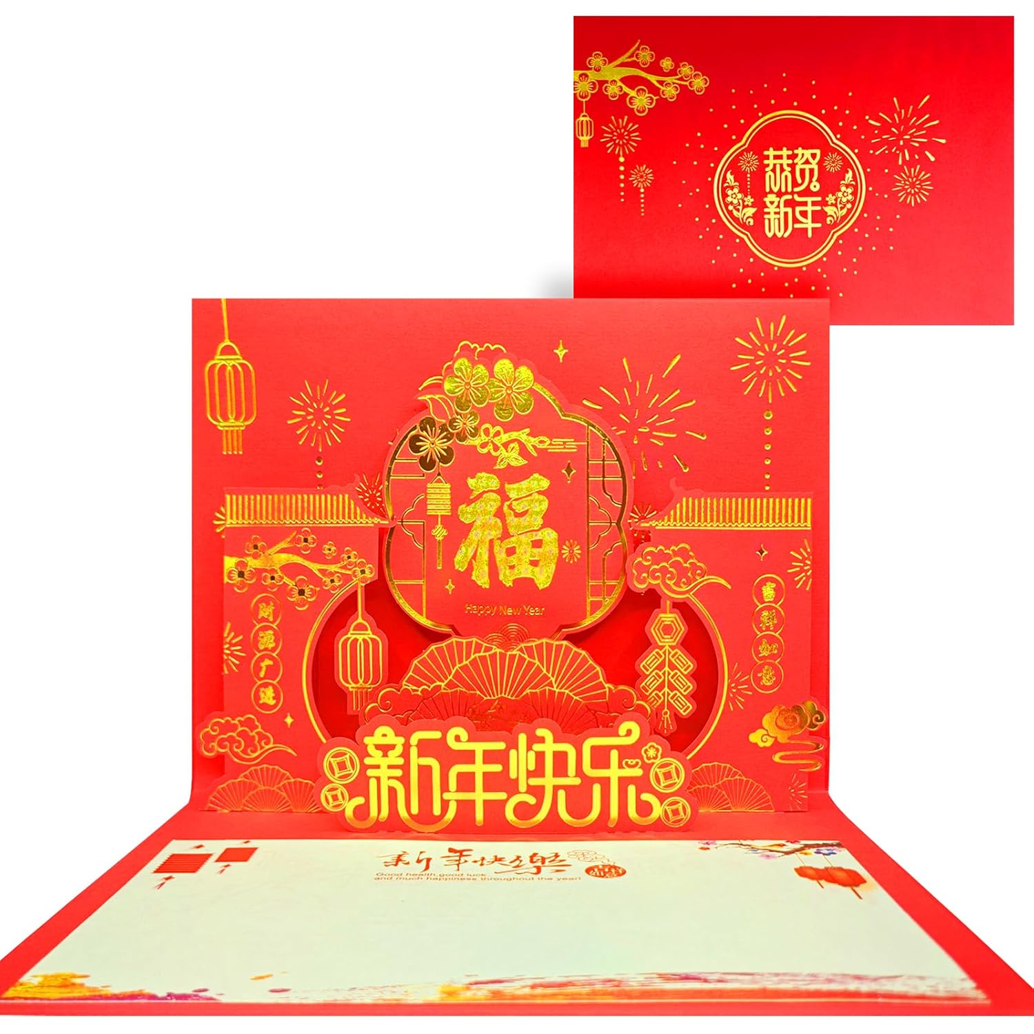 Happy Chinese New Year Cards 2026 - Year Of The Horse 3D Pop Up Card Spring Festival Gifts Lunar New Year Cards With Envelope Fu Chinese New Year Greeting Card New Year Party Favors Supplies