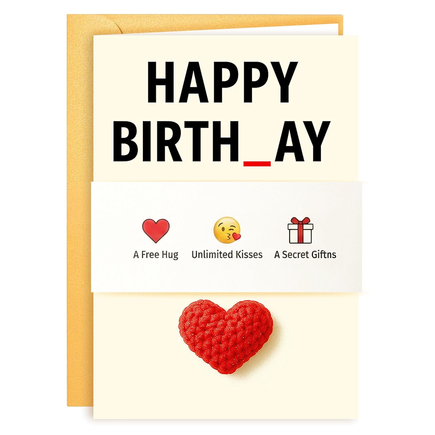 Husband Birthday Card & Funny Birthday Card For Husband From Wife - Handmade Knitted Heart Greeting Card For Him