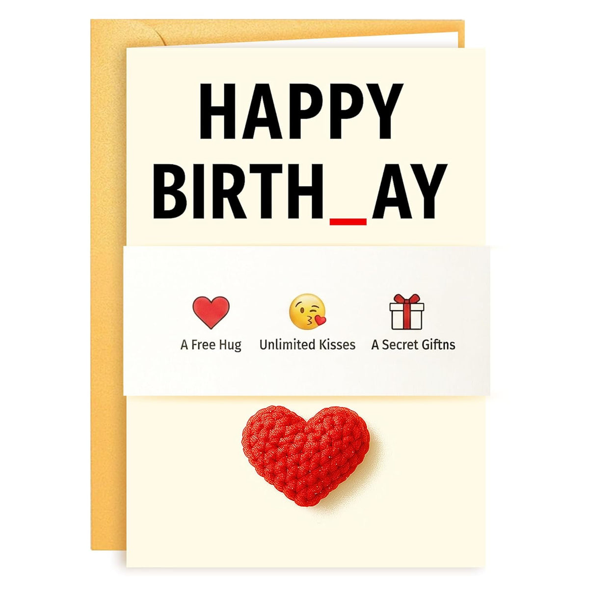 Husband Birthday Card & Funny Birthday Card For Husband From Wife - Handmade Knitted Heart Greeting Card For Him