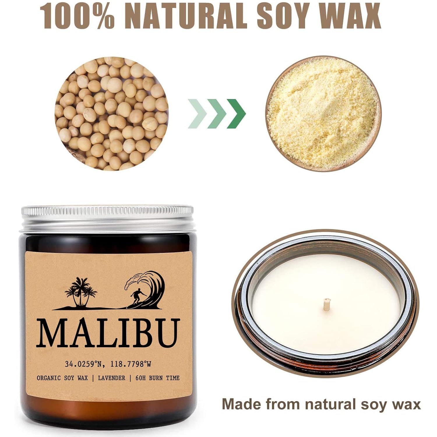 Malibu California Scented Soy Wax Candle - 8Oz, 50Hr Burn Time - Gift For Her/Him - Nautical Theme - Stress Relief, Sleep Promotion