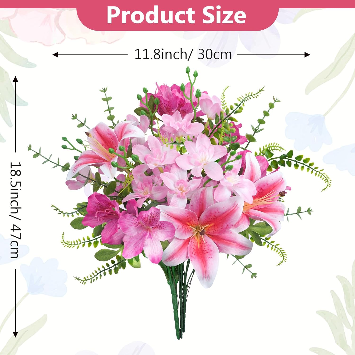 10 Pcs 18.5” Pink Artificial Fowers Silk Fake Lilies Pink Flower Bouquet Fake Spring Flowers Floral Arrangements For Valentine'S Day Decoration Home Wedding Table Centerpieces Decor